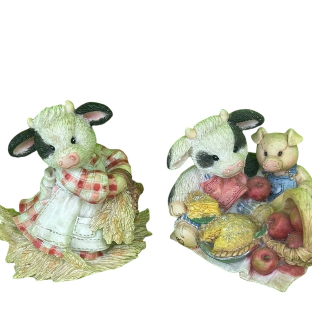 Adorable Vintage Enesco Cow Figurine Set - Black and White